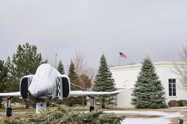 Photograph of Peterson AFB museum sample of F-4 Phantom in snow, Veterans Day, 11 November 2012.
